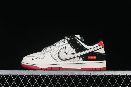 Nike SB Dunk Low Supreme Collaboration Black Red Double Swoosh Anniversary High-End Custom Low-Top Casual Skate Shoes - XS6089-504