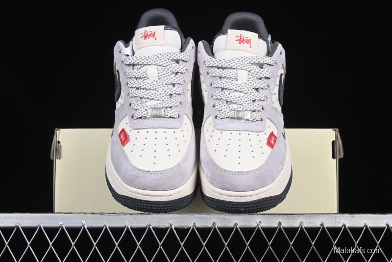 Nike Air Force 1 '07 Low Stussy Collaboration Pig Skin Swoosh Logo Low-Top Casual Sneakers - XS1958-501