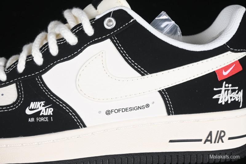 Nike Air Force 1 '07 Low Stussy Collaboration - Beige Black with Red Tab Low-Top Casual Sneakers - SJ6698-014