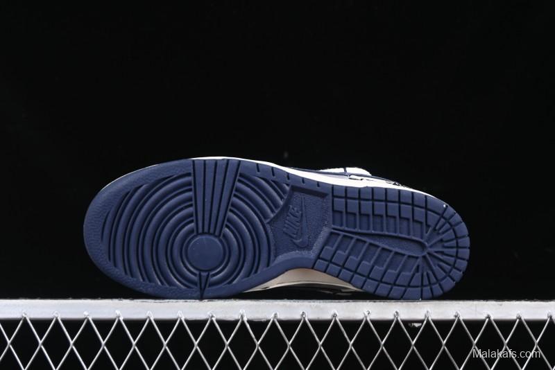 Nike SB Dunk Low Stussy Collaboration Anniversary Custom Low-Top Casual Sneakers with Strap in Beige Grey and Navy - YX5066-236