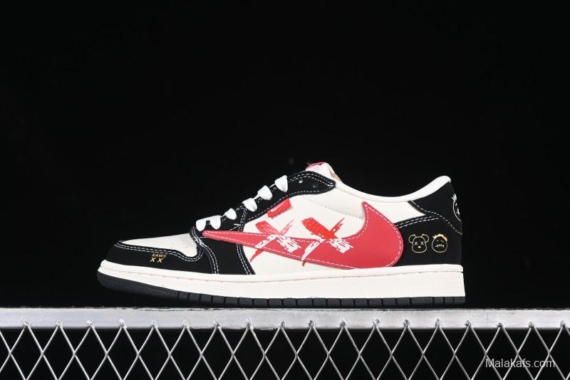 Nike Air Jordan 1 Low OG SP AJ1 Collaboration with Travis Scott and Fragment Design Graffiti Red Hook Low-top Casual Sneakers - XS2024-024