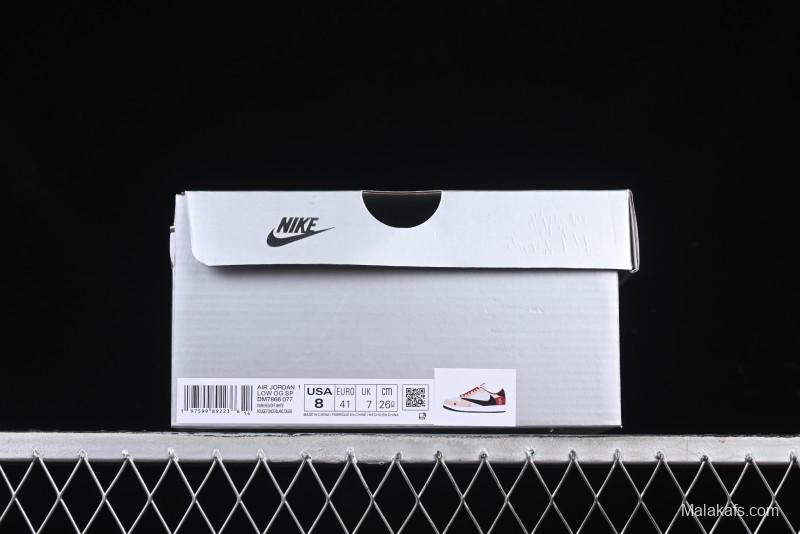 Nike Travis Scott x Fragment Design x Air Jordan 1 Low OG SP AJ1 Snake Year Limited Red Brown Black Swoosh Low Top Casual Sneakers - DM7866-077