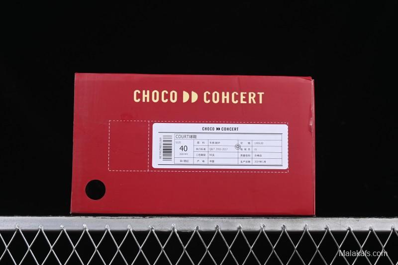 Choco Concert Leather Round Square Asymmetric Fashion Sneakers White Wine Red - AJE5