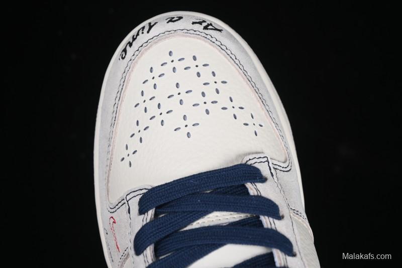 Nike SB Dunk Low Stussy Collaboration Embroidered Navy Swoosh Anniversary Custom Low-Top Casual Sneakers - MM1089-032