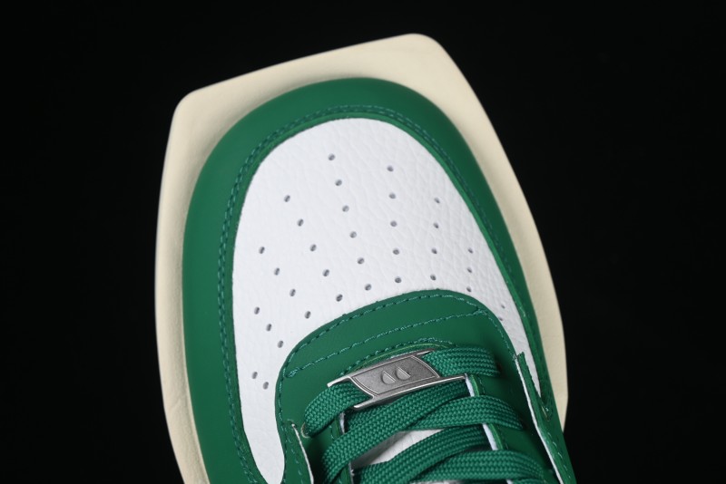Choco Concert Leather Round Square Asymmetric Fashion Sneakers White Green - AJE5