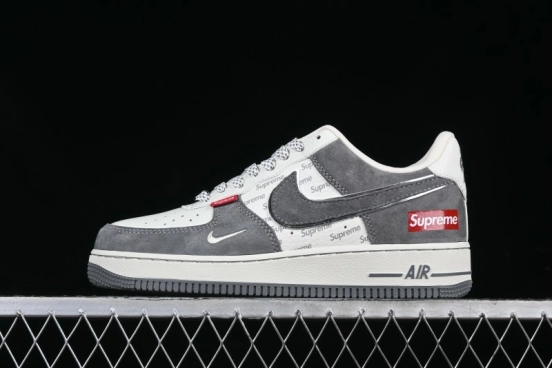 Nike Air Force 1 '07 Low Supreme Collaboration Grey Swoosh Red Tab Low-Top Casual Sneakers - CH6336-510