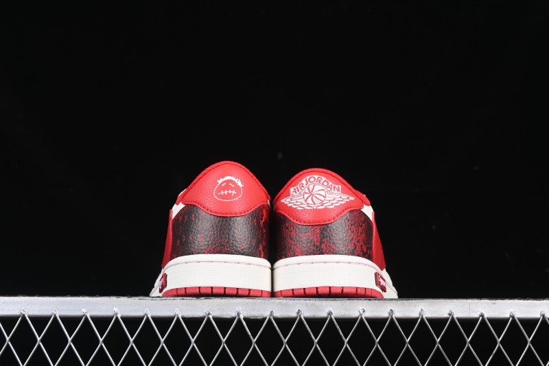 Nike Travis Scott x Fragment Design x Air Jordan 1 Low OG SP AJ1 Supreme Collaboration China Red Low-Top Casual Sneakers - DM7866-076