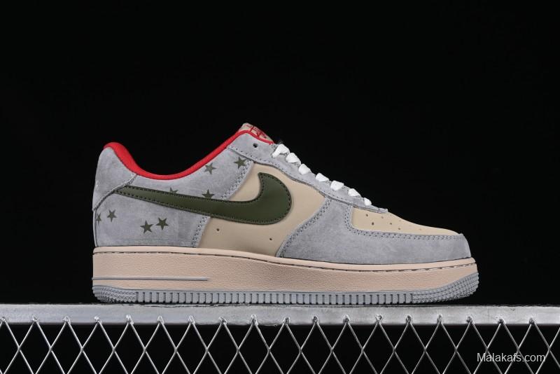 Nike Air Force 1 '07 Low Stussy Collaboration Olive Green Star Low-Top Casual Sneakers - KK1988-034