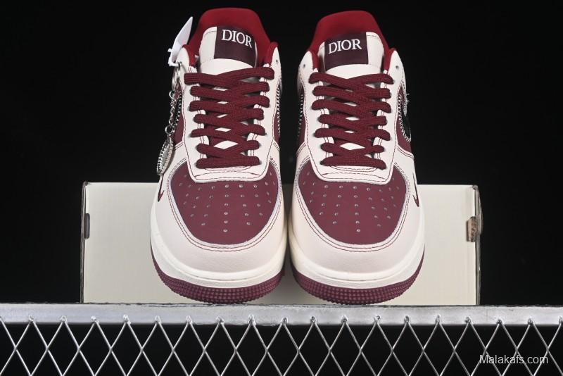 Nike Air Force 1 '07 Low Dior Collaboration Burgundy Low-Top Casual Sneakers - KK1988-046