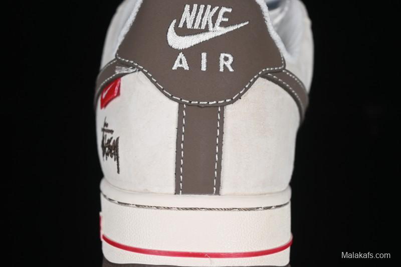 Nike Air Force 1 '07 Low Stussy Collaboration Dual-Tone Beige Brown Low-Top Casual Sneakers - SJ6698-025