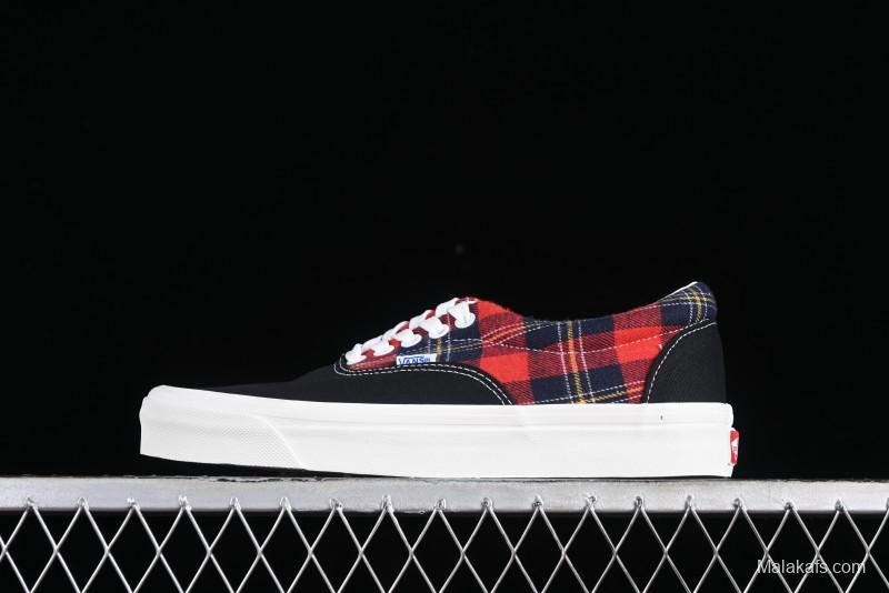 Vans Era Low-Top Skate Shoes with Black Canvas and Red Scottish Plaid Checkered Design - VN0A2RR1QWP