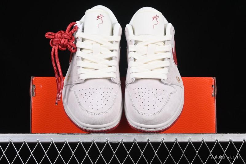 Nike Air Jordan 1 Low Retro Basketball Shoes Snake Year Limited Edition with Red Swoosh - XX3318-513