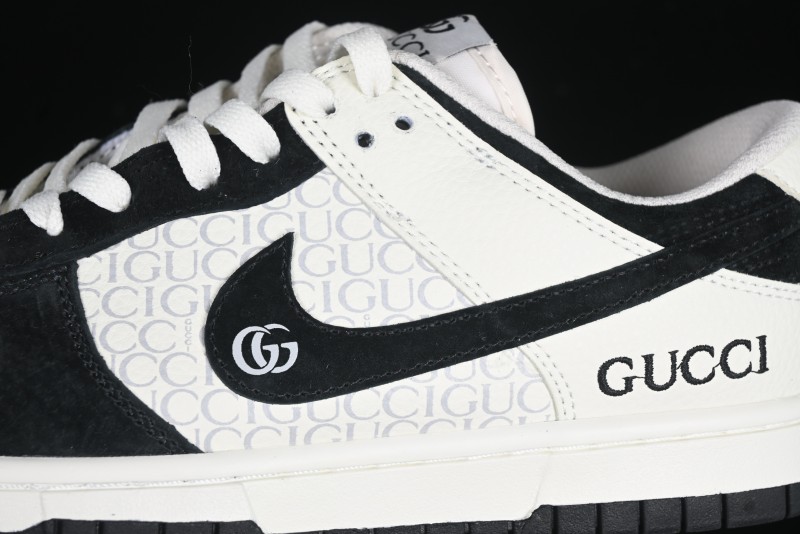 Nike SB Dunk Low Gucci Collaboration Black White Lettering Anniversary High-End Custom Low-Top Casual Skate Shoes - DJ2024-098