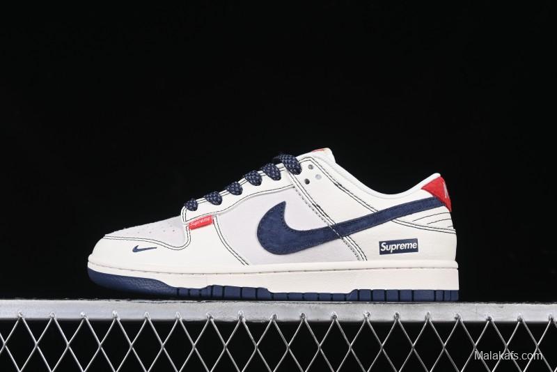 Nike SB Dunk Low Supreme Collaboration Grey Blue Woven Label Anniversary High-End Custom Low-Top Casual Skate Shoes - BB7518-026