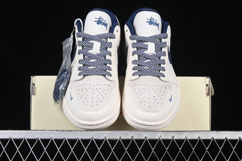 Nike Air Jordan 1 Low Stussy Collaboration - Light Grey Blue Hook Retro Basketball Shoes - SJ9950-046