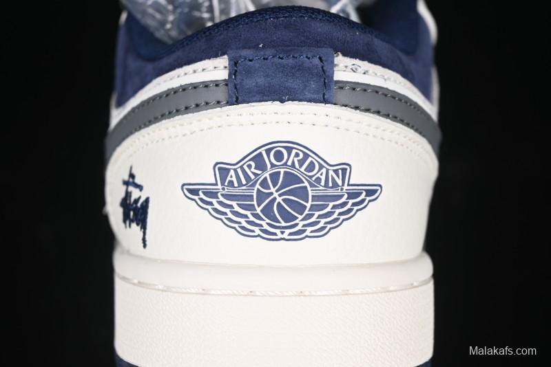 Nike Air Jordan 1 Low Stussy Collaboration - Grey Swoosh Retro Basketball Shoes - XS6086-001