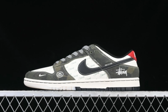 Nike SB Dunk Low Stussy Collaboration - Camo Black Swoosh Anniversary High-End Custom Low-Top Casual Sneakers - DM6868-011