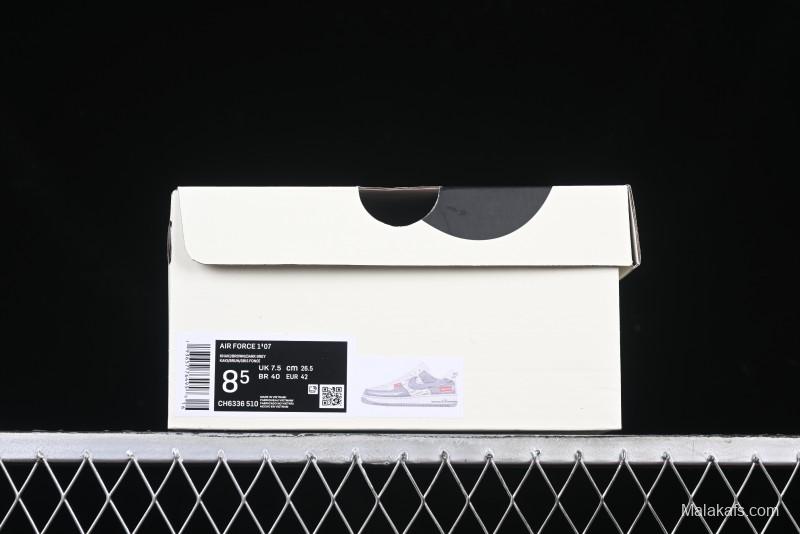 Nike Air Force 1 '07 Low Supreme Collaboration Grey Swoosh Red Tab Low-Top Casual Sneakers - CH6336-510