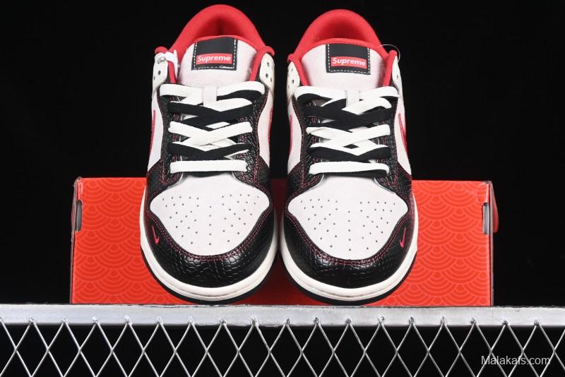 Nike SB Dunk Low Supreme Year of the Snake Limited Edition Red Black Snake Print Anniversary Custom Low-Top Casual Skate Shoes - XS1086-014