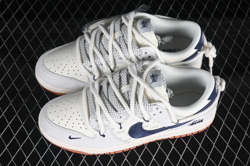 Nike SB Dunk Low Stussy Anniversary Customized Sneakers with Black Swoosh and Rubber Sole - YX5066-263
