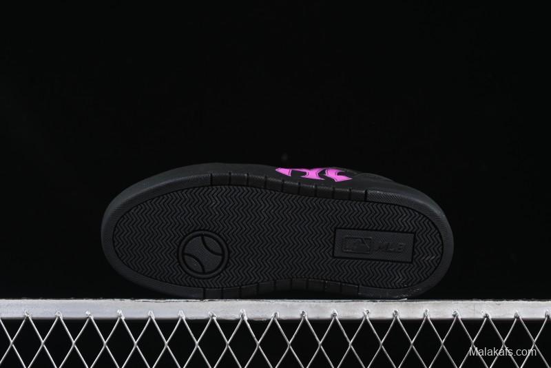NY Yankees Black Leather Sneakers with Bold Pink Logo