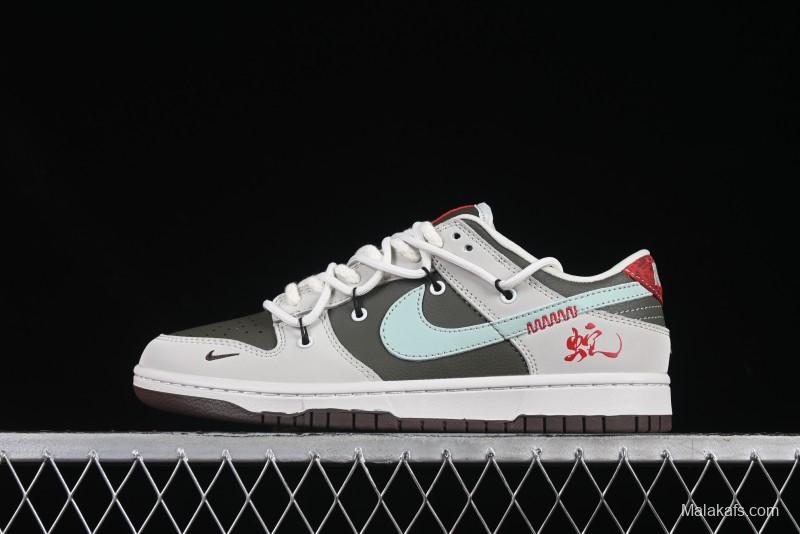 Nike SB Dunk Low Year of the Snake Special Edition with Strap Gray Green Blue Swoosh Anniversary Custom Low-Top Casual Skate Shoes - YX5066-289