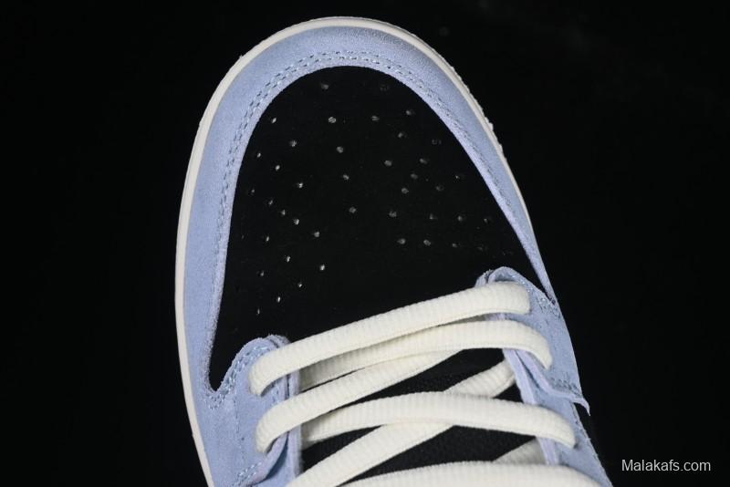 Nike SB Dunk Low Aluminum Skateboarding Shoes with Black Blue White Swoosh - HF3063-400