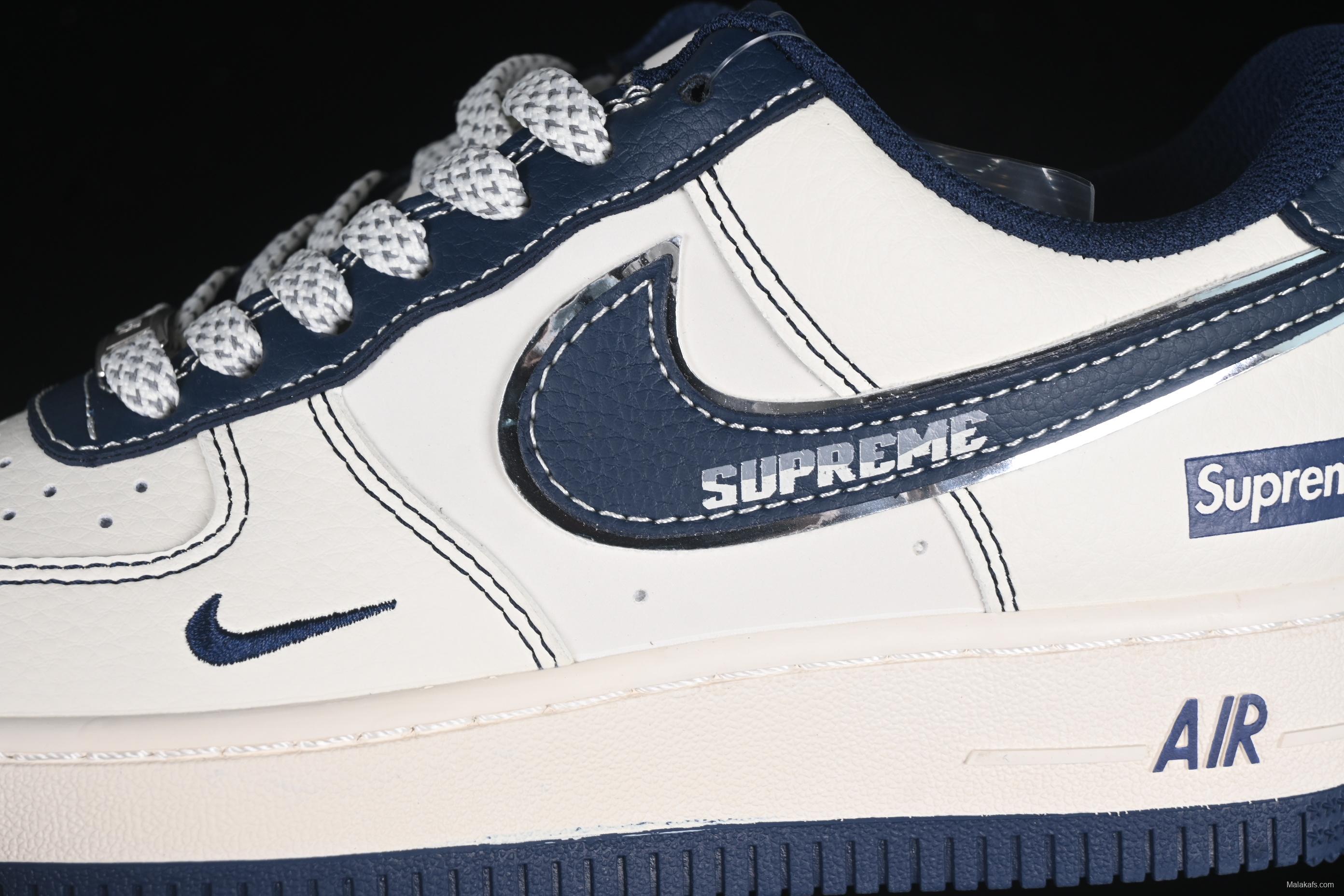 Nike Air Force 1 '07 Low Supreme Collaboration Dark Blue Swoosh Casual Sneakers - XS1958-524