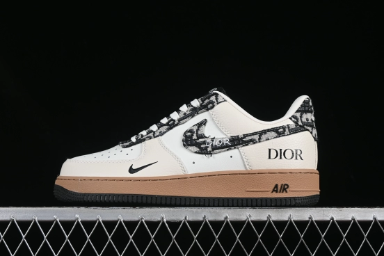 Nike Air Force 1 '07 Low Dior Collaboration Beige Black Grey Stitch Casual Sneakers - KK1988-048