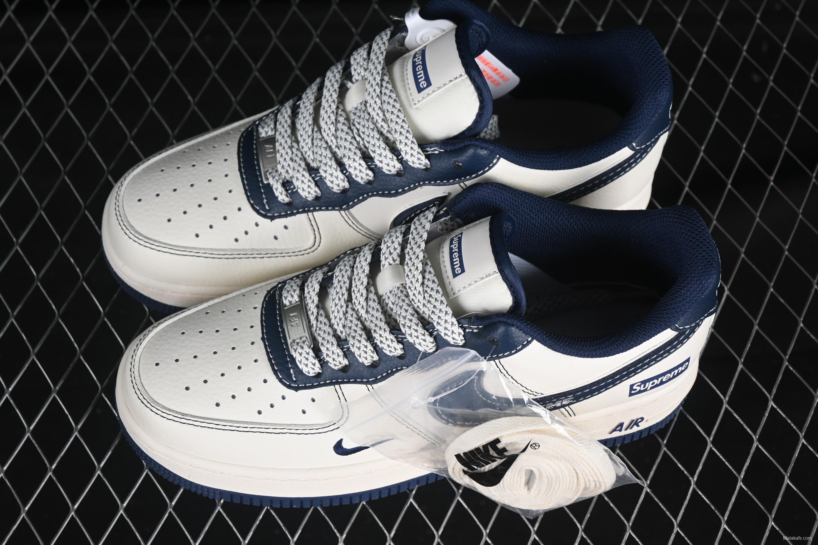 Nike Air Force 1 '07 Low Supreme Collaboration Dark Blue Swoosh Casual Sneakers - XS1958-524