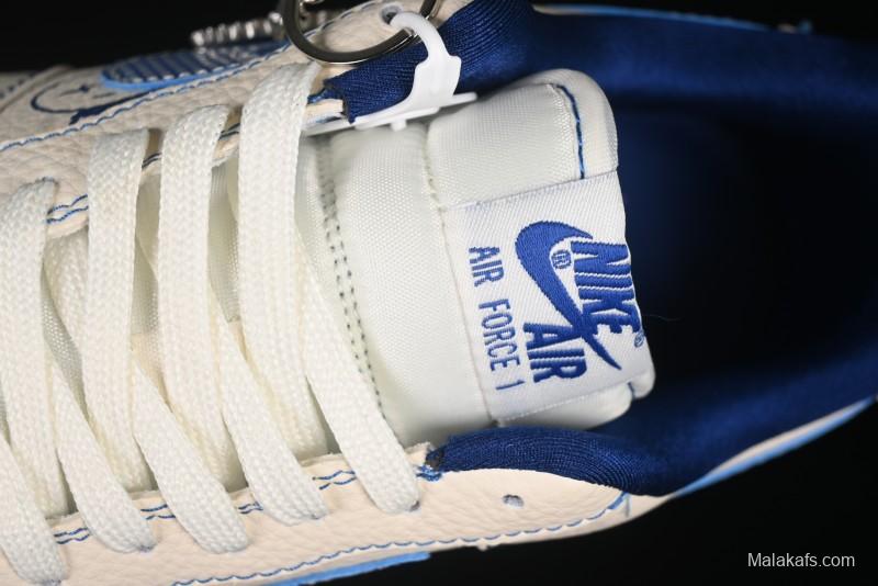 Nike Air Force 1'07 Low Casual Sneakers with Blue Line Ghost Face Design - DF0188-053