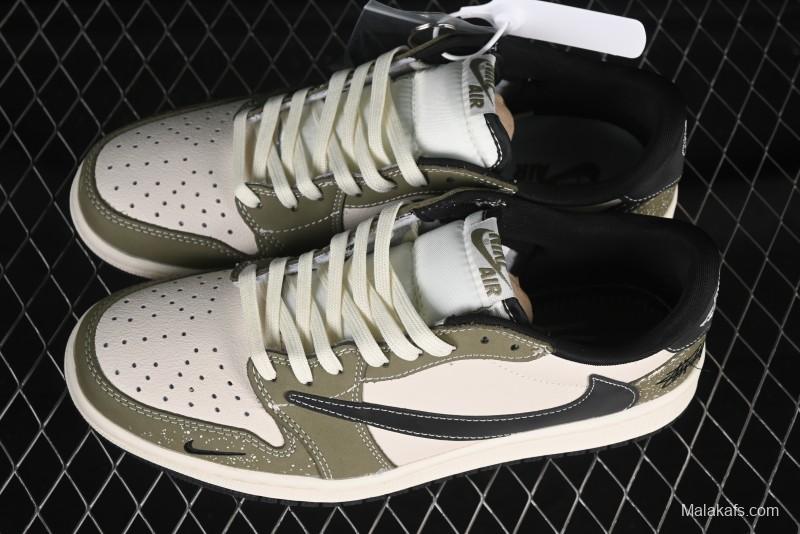 Nike Travis Scott x Fragment Design x Air Jordan 1 Low OG SP AJ1 Retro Sneakers in Dark Olive - LD2025-018