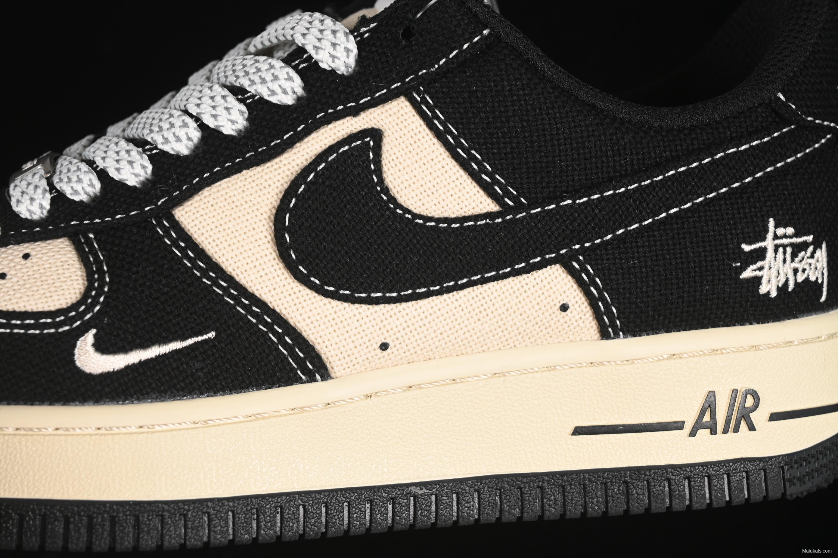 Nike Air Force 1 '07 Low Stussy Collaboration Beige Black Hemp Low-Top Casual Sneakers - XX3168-156