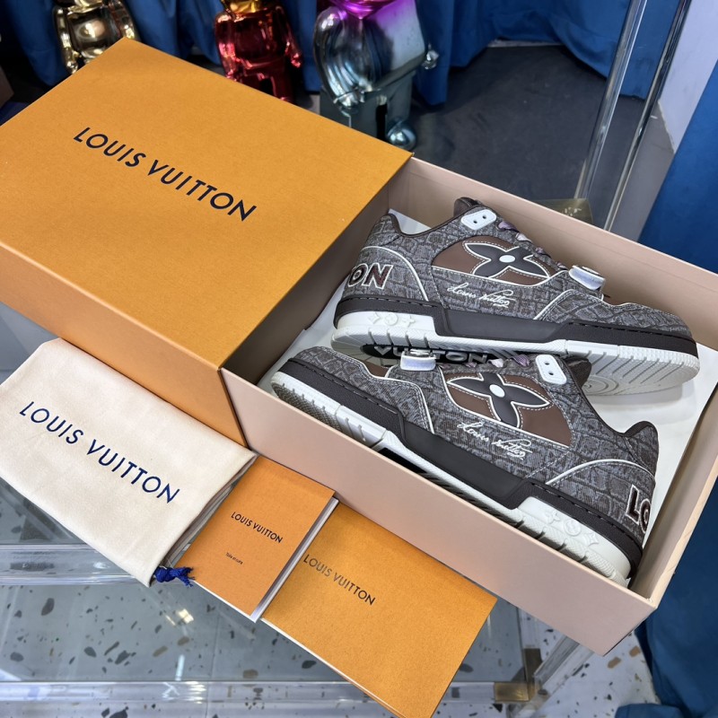 2025 Unisex Louis Vuitton Brown Grey Leather Trainer