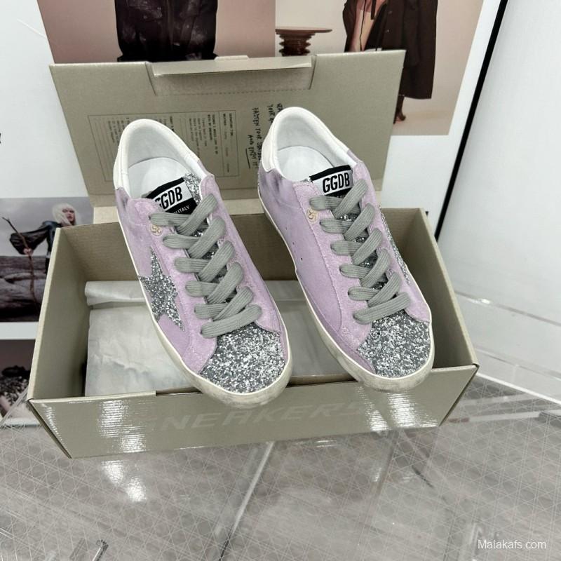 2025 Women GGDB Lilac Silver Glitter Leather Suede Sneakers