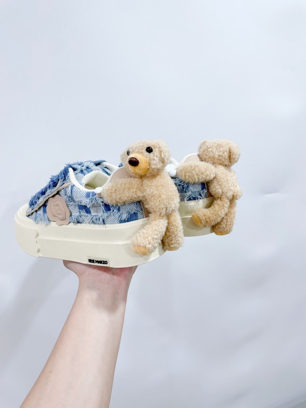 2025 Women 13DE MARZO Blue White Canvas Leather Casual Shoes Teddy Bear KFY00280