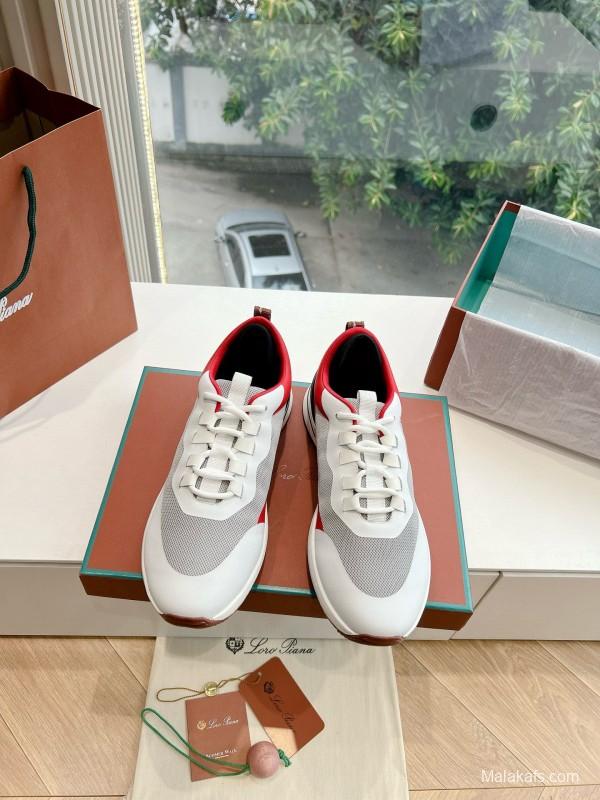 2024 Unisex Le Parmentier Red White Black Mesh Leather Sneakers