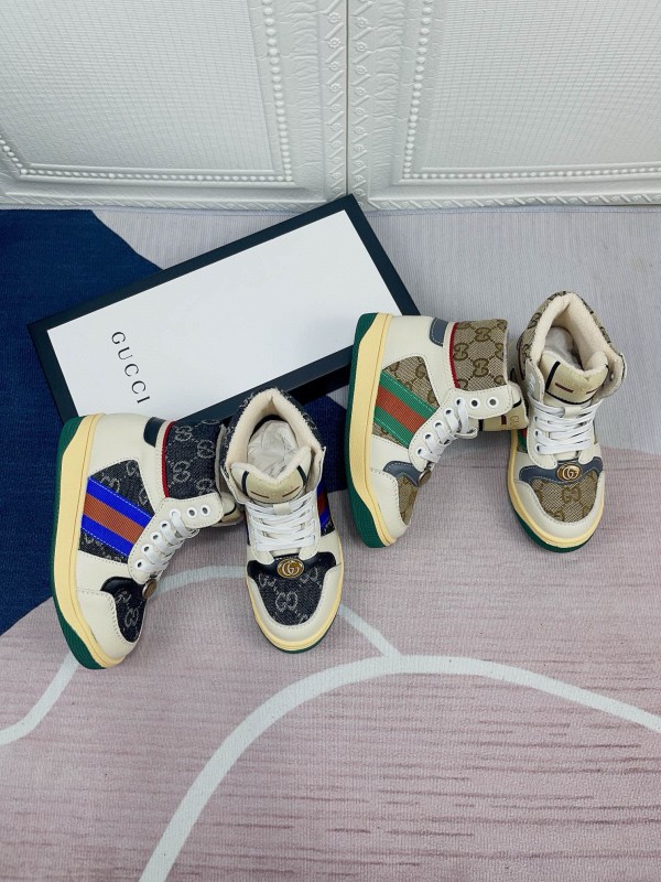 2024 Gucci Brown Beige Blue Green Canvas Kids Sneakers