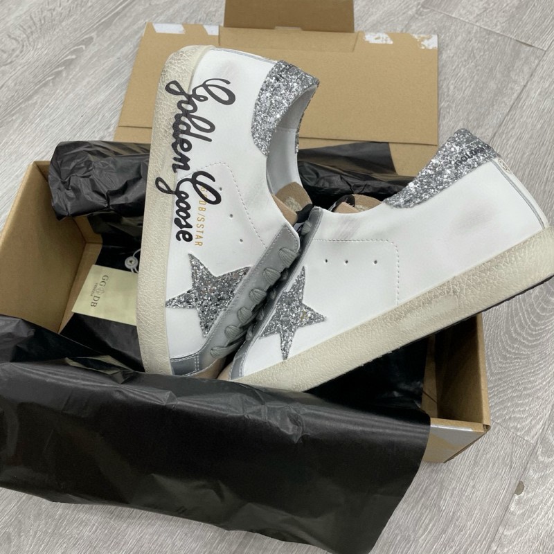 2025 Women GGDB White Silver Leather Suede Sneakers