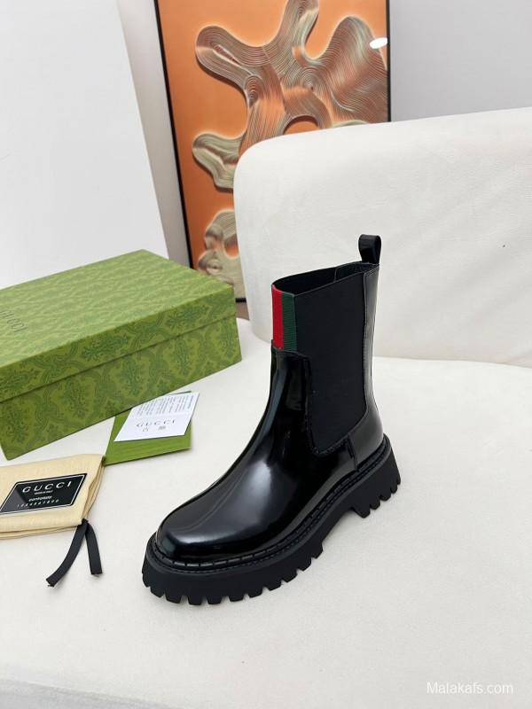 2024 Women Gucci Black Leather Boots MJ00340