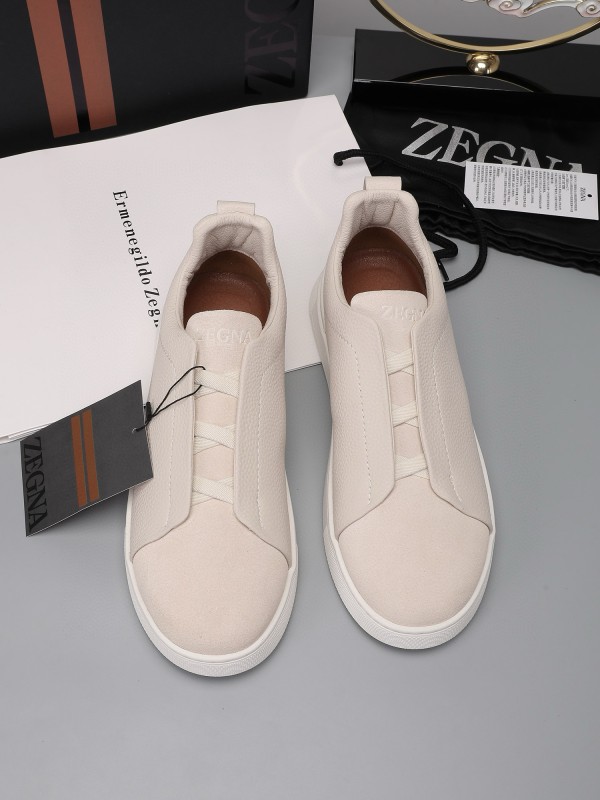 2024 Unisex Ermenegildo Zegna White Leather Suede Sneakers MJ00240