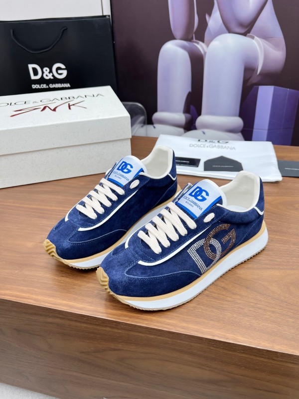 2025 Men Dolce & Gabbana Blue Suede Leather Sneakers LY00300