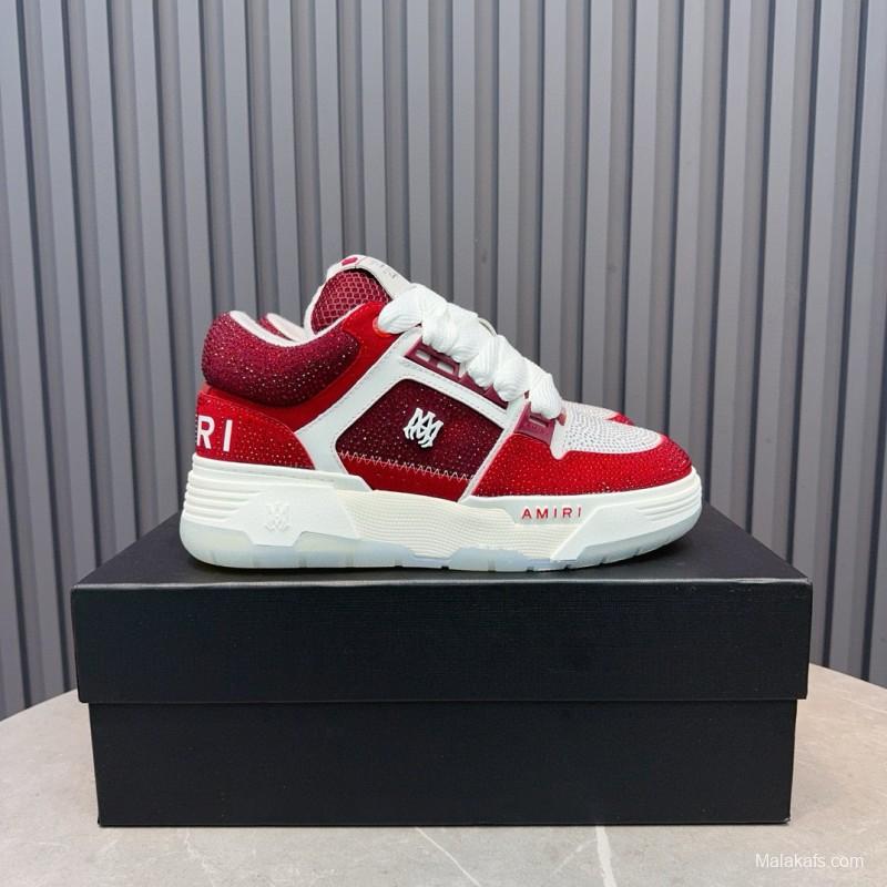 2024 Unisex Amiri Red White Leather Mesh Sneakers MJ00410