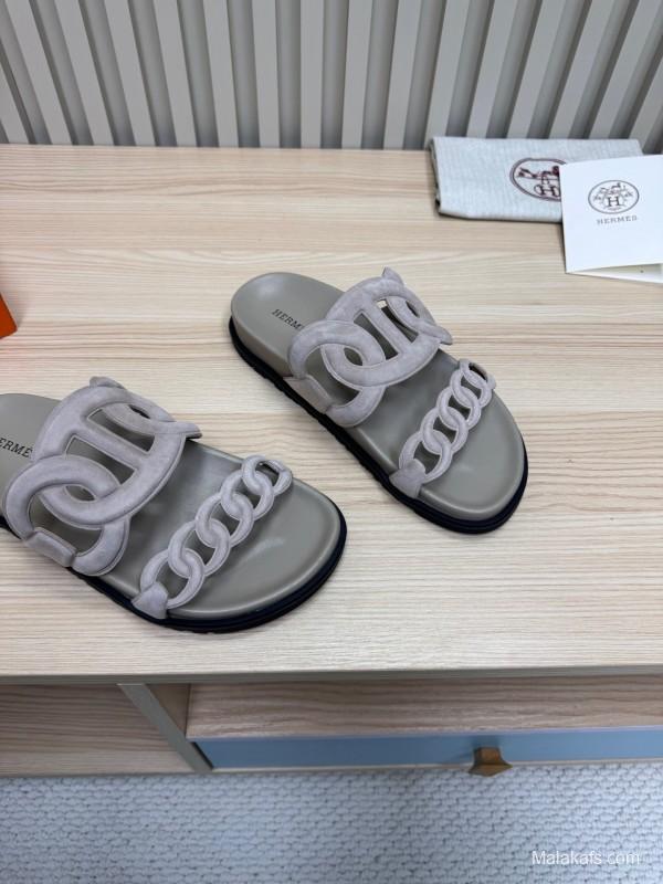 2025 Slippers Hermès Grey Suede Slippers