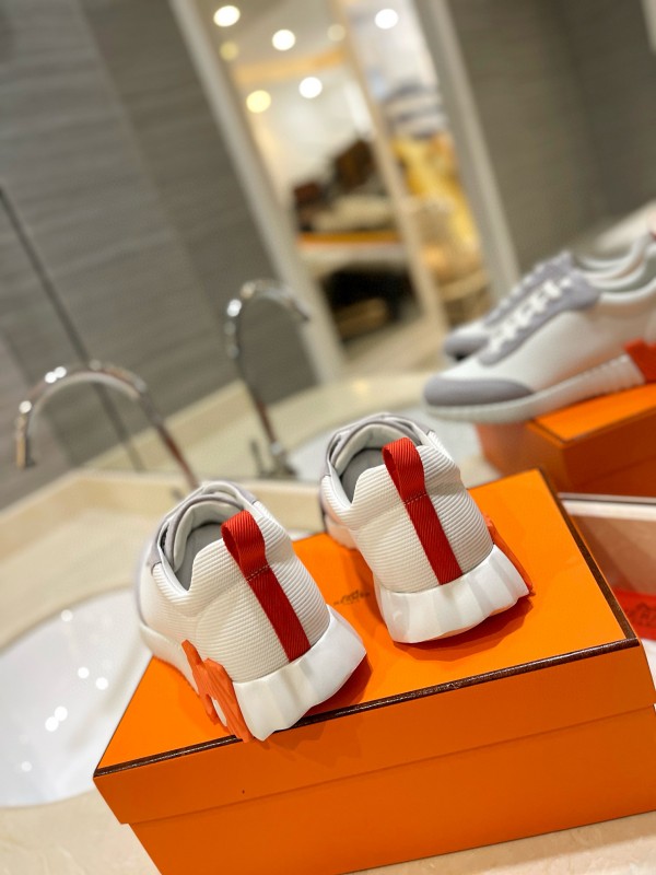 2024 Unisex Hermès White Beige Suede Rain Cloth Casual Sneakers MJ00320