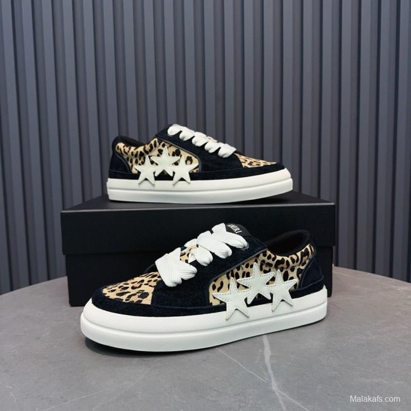 2024 Women Amiri Black Leopard Suede Leather Sneakers MJ00300
