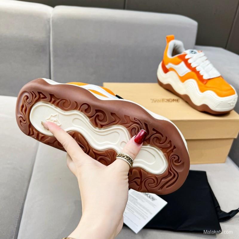 2025 Women HEYDAY Orange White Suede Canvas Wave Sneakers KFY00260