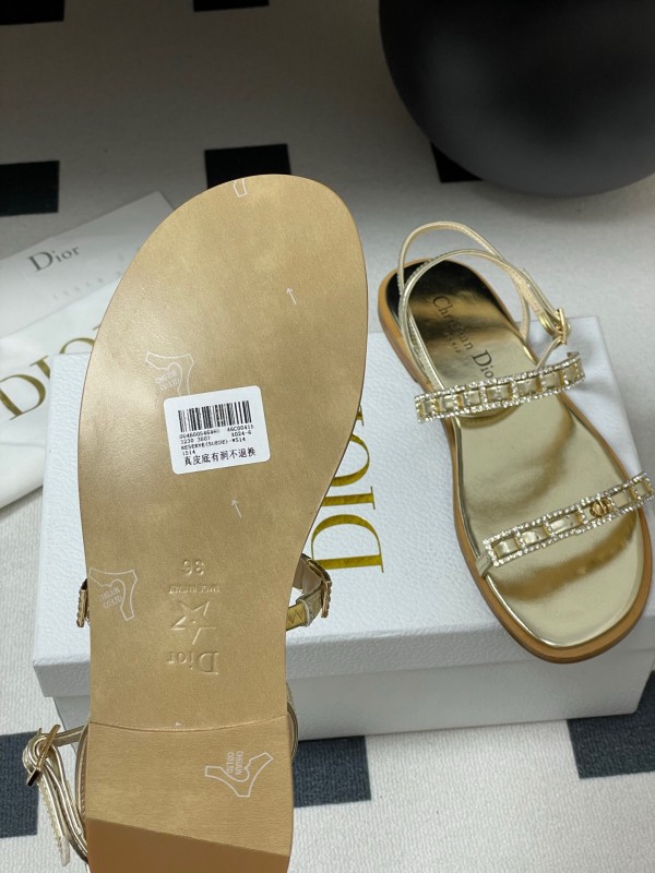 2025 Women Dior Gold Leather Sandals Crystal Embellishment