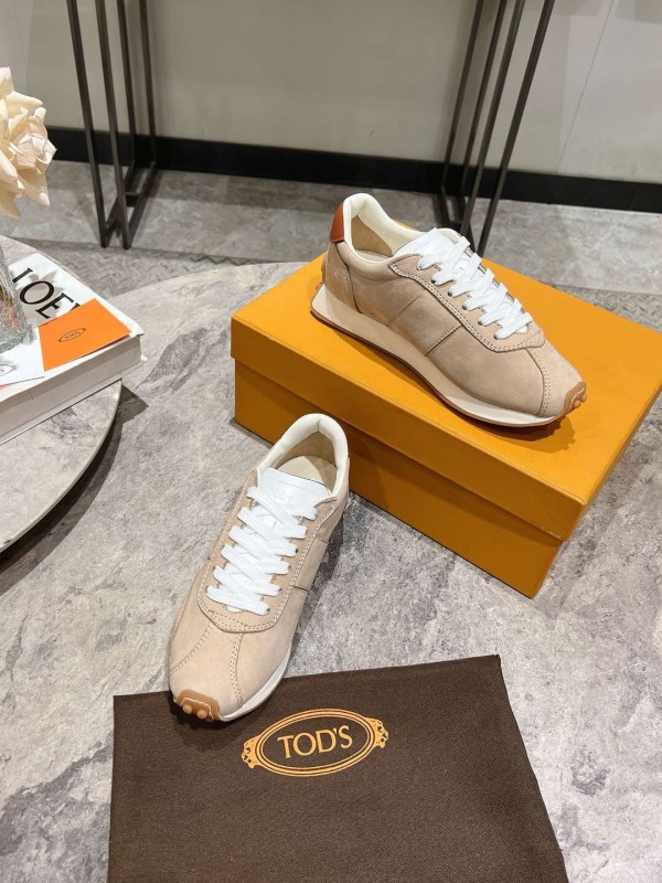 2025 Women TOD'S Beige Leather Suede Sneakers KFY00350