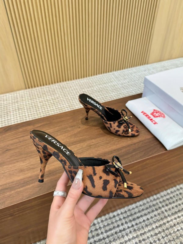 2025 Women VERSACE Leopard Print Leather Heels LY00210